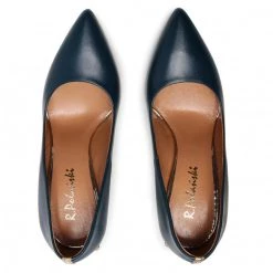 R.Polański Chaussures Basses Talons Aiguilles R.POLAŃSKI - 1223 Niebieski Lico Złoty Bleu -R.Polański Soldes Magasin 0000208447218 05 rz