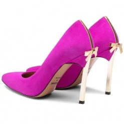 R.Polański Chaussures Basses Talons Aiguilles R.POLAŃSKI - 1223 Fuksja Zamsz/Złoty Rose -R.Polański Soldes Magasin 0000208559294 02 wj